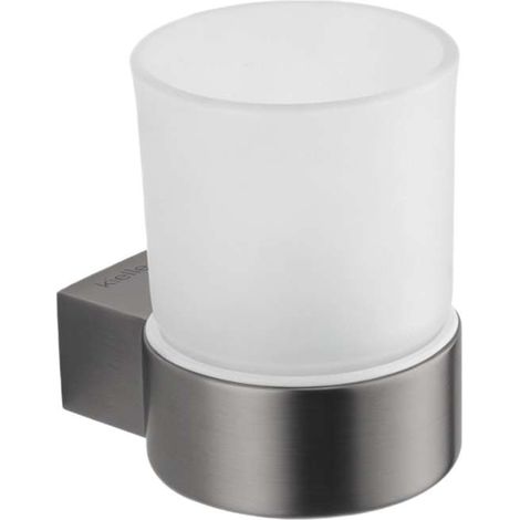 kielle Vega - Vaso para cepillos y pasta de dientes con soporte, vidrio esmerilado/gris pistola 40018027 (1/2)