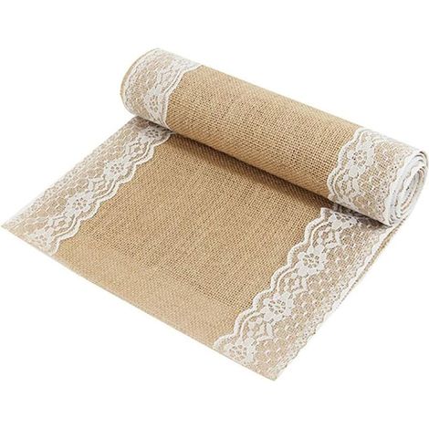 VURAHOME - Chemin de Table Toile de Jute et Dentelle pour Mariage Festival Fête Décorations 30 x 275CM (1/5)