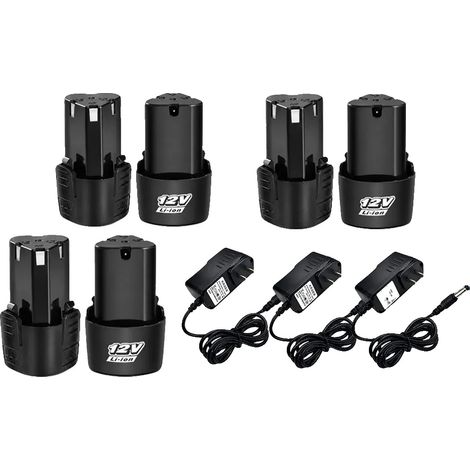 Batería de repuesto para herramienta eléctrica, 12 V, 3000 mAh, iones de litio, 3,0 Ah x 6 - cargador x 3 (1/2)