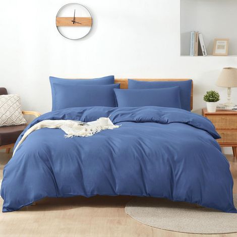 Bettwäsche-Set 155x220cm Baumwolle Blau, atmungsaktiv, hypoallergen, mit Reißverschluss