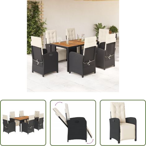 Table de jardin -  Ensemble à manger de jardin coussins 7pcs Noir Résine tressée (1/5)