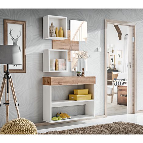 Ensemble meuble mural Easy IV - L 100 x P 30 x H 190 cm - Marron et blanc - Livraison gratuite (1/5)