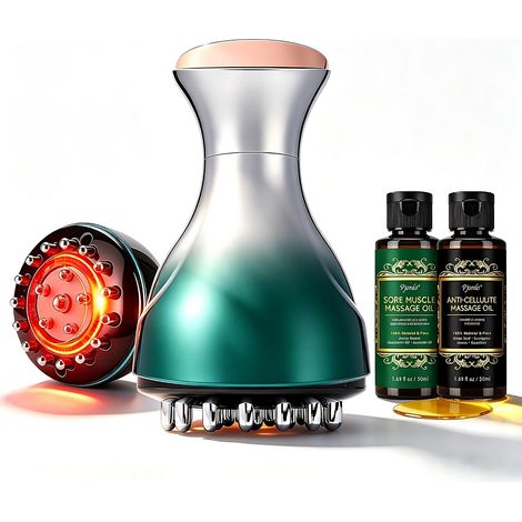 Masseur Anti Cellulite Électrique, Appareil de Drainage Lymphatique avec Chaleur, Lumière et Vibration, Réduit Cellulite Vergetures, Convient Ventre Bras Jambes, avec Huile Raffermissante Corps (1/5)