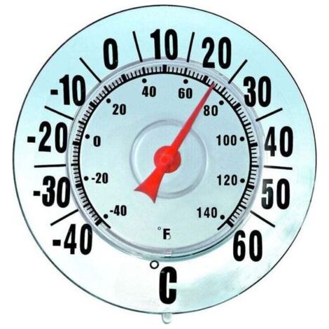 QORVA-Thermomètre extérieur MAXIMEX Ø 18 cm ventouse sans mercure en plastique transparent facile à lire avec grand affichage celsius fahrenheit pour jardin et fenêtre mural adhésif grande taille