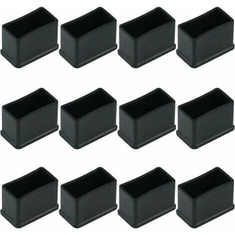 Set mit 12 rechteckigen Gummifilz-Schutzkappen für Tisch- oder Stuhlbeine - Schwarz, 15 x 30 mm.