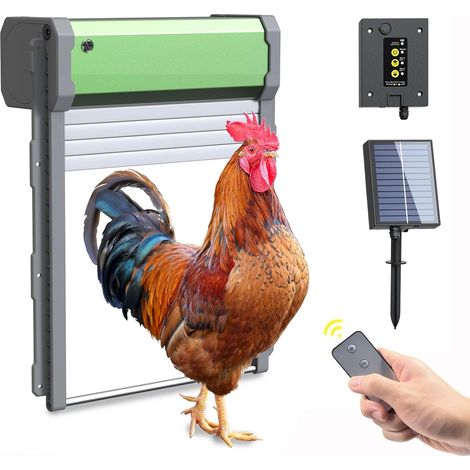 Porte poulailler automatique solaire – Batterie 2000 mAh rechargeable – Aluminium étanche IP65 – Installation rapide – Compatible poules et canards (1/5)