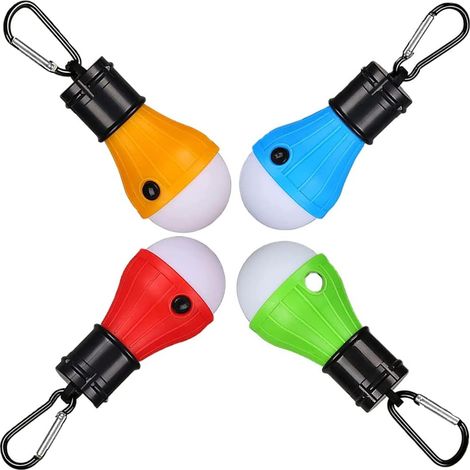 Lanterne de camping, lot de 4 ampoules LED portables, lampe de camping LED à piles, 3 modes d'éclairage, étanche, lampe torche de secours pour la nuit, idéale pour le camping, la randonnée et l'alpini (1/5)