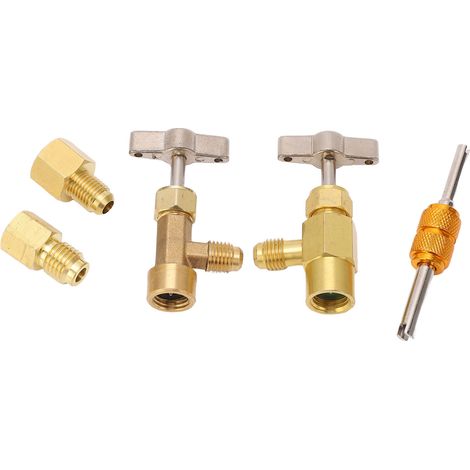 Kit valve perçage R134A laiton auto-obturation avec adaptateurs bouteille frigo et pompe vide pour climatisation auto (1/5)