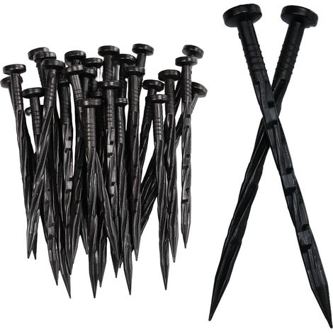 Lot de 30 piquets de bordure de jardin en plastique – Piquets de 5,5 pouces pour bordures de pelouse, aménagement paysager, toiles anti-mauvaises herbes, bordures d'allées, gazon synthétique et plus e (1/4)