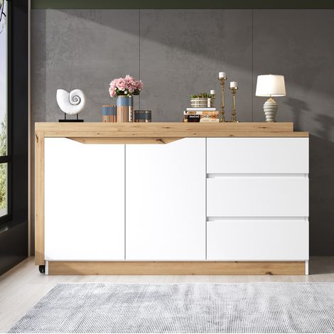 Scrivania pieghevole multifunzione con ruote bloccabili, bianco e effetto rovere, 120 x 50 x 78 cm (1/5)