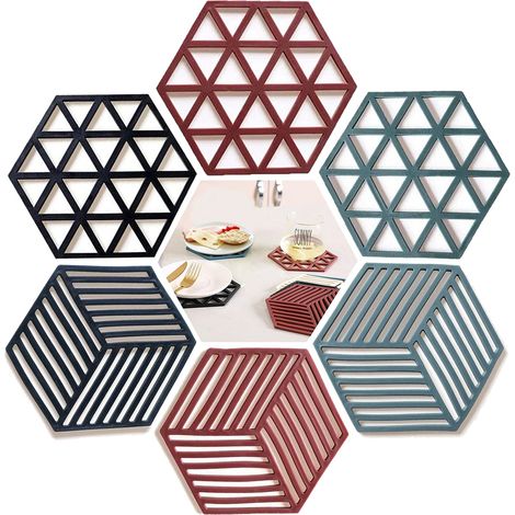 Manteles individuales de silicona, juego de 6 piezas con trípode, salvamanteles antideslizante y posavasos, adecuados para mesas de cocina, como calentadores de alimentos, soportes para cucharas, para