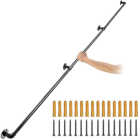 Acier Carbone Noir Main Courante Murale 3 m Sécurisée Charge 200 kg Rampe Garde-Corps pour Escalier Intérieur et Extérieur (1/5)