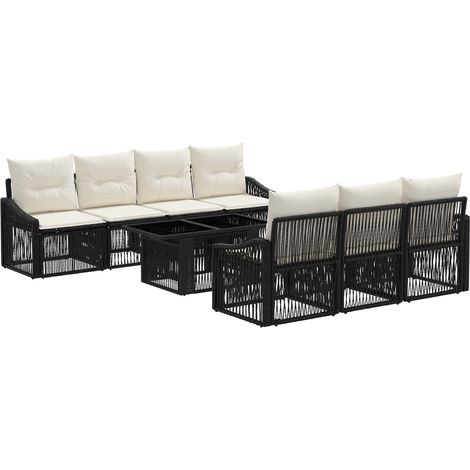 Set Divano da Giardino 8 pz Nero e Bianco Crema polyrattan vidaXL (1/5)