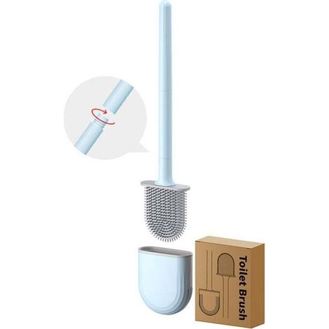 UlisemBrosse Toilette Silicone Plate Paquet de 2, Brosse WC et Supports, Balai WC Mural, Brosse WC en silicone bleu + blanc (1/4)