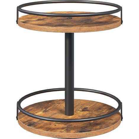 Étagère à Épices pivotante, Organisateur rotatif à 2 niveaux, Plateaux à Épices, rangement vertical, pour comptoir de cuisine, coiffeuse, table à manger, Marron Rustique et Noir (1/5)
