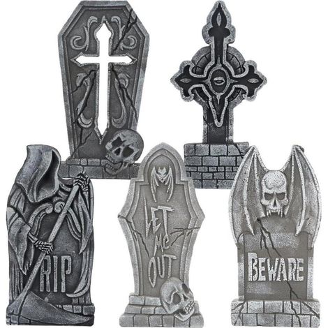 Grabsteine Halloween Schaumstoff 43cm 5Stk 10 Metallpfähle Grau (1/5)