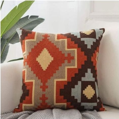 Pair Paquet de Housses de Coussin Carrées Brodées en Coton de Qualité, Housse Décorative Turque pour Salon et Canapé (1/5)