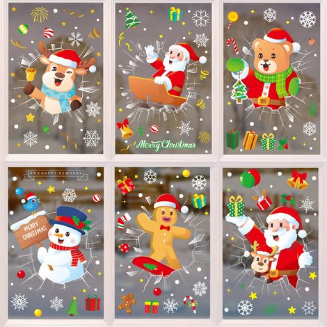 Autocollants de Noël, nouveaux autocollants statiques Amazon, décorations de vitrines de centres commerciaux, bonhomme de neige, autocollants du Père Noël.