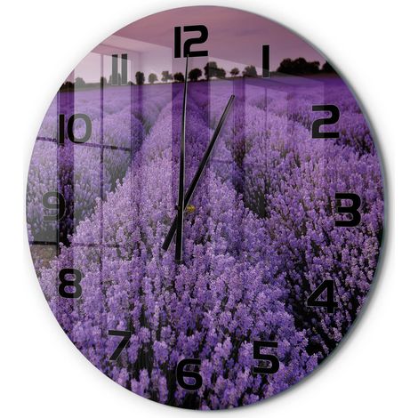 Horloge Murale Ronde Élégante et Fonctionnelle Verre Silencieuse Maison Champ de lavande fi 60 cm (1/5)
