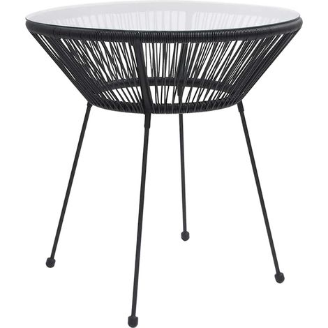 Garten-Esstisch Schwarz Ø70x74 cm Rattan und Glas