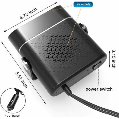 12V 150W Autoheizung – Tragbare Heizung mit Schnellabtaufunktion – Luftreiniger – 360° drehbarer Ventilator (1/4)