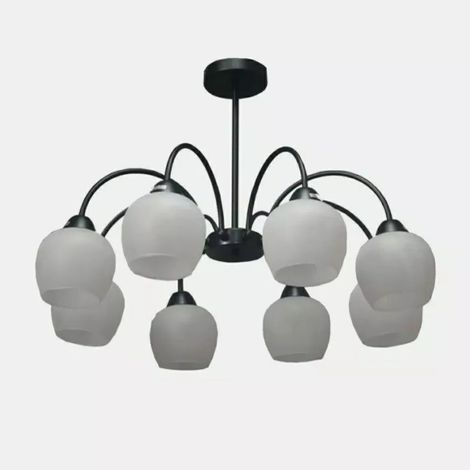 Trade Shop - DECKENLEUCHTE E27 8 ARME MODERNE LAMPE MIT GLASBECHERN AUFHÄNGEND 00934 - (1/4)