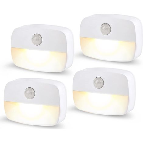 Veilleuse Enfant Led, [Lot de 4] Veilleuse avec Détecteur de Mouvement, Veilleuse bébé, Lampe de Placard Adhésive veilleuse de nuit pour Couloir,Escalier,Cuisine,Armoire,Alimenté via Batterie (1/5)