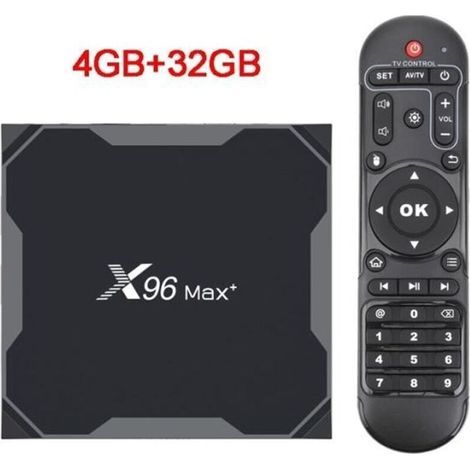 X96 Max Plus Smart TV Box mit Android 9.0, Amlogic S905X3 Quad-Core-Prozessor, 4 GB DDR4-RAM, 32 GB Speicher, 2,4-GHz-/5-GHz-WLAN, Bluetooth 1000M, 4K-Videowiedergabe und Google Play. (1/4)