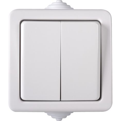 Double interrupteur mural - IP54 - 2 leviers - Blanc - 72x72mm (1/2)