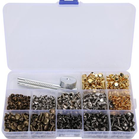 Set mit 363 Messingnieten für die Lederverarbeitung in Eigenregie, inklusive Werkzeug und kreativem Zubehör (1/5)