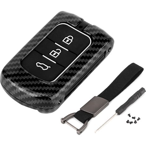 Coque de clé voiture 3 boutons fibre de carbone noire pour Mitsubishi Outlander, étui de protection (1/5)