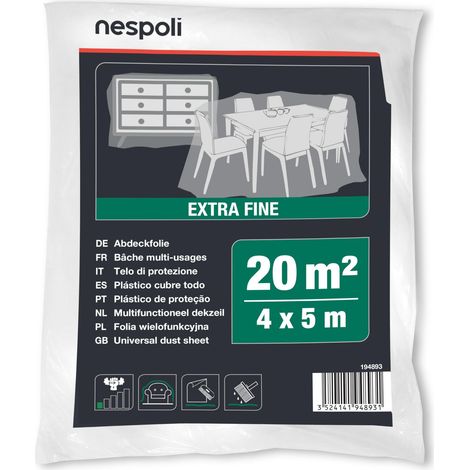 Nespoli - Telo Copritutto 4x5m per la Protezione di Mobili, Pavimenti, Arredi Interni, Teli per Imbiancare Antipolvere, Telo Ampio e Resistente in Plastica Extra Fine Flessibile e Antistrappo, 20 m² (1/5)