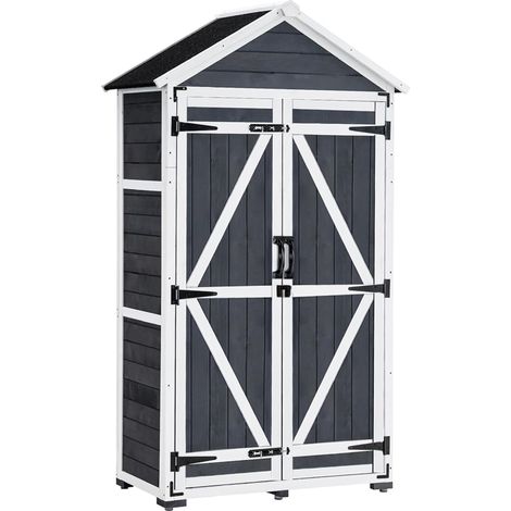 MCombo Gartenschrank Geräteschuppen Werkzeugschrank Outdoor-Schrank Gartenbox mit Satteldach aus Holz Grau 1000