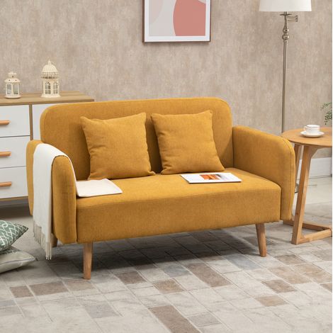 Sofá de 2 plazas (130x70x80 cm), moderno, con 2 cojines, reposapiés ajustables, poliéster natural (1/5)