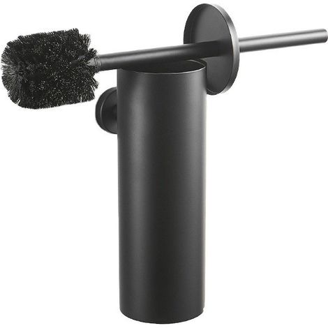 Brosse de toilettes en acier inoxydable avec cache anti-éclaboussures et tête remplaçable, 8 x 39 cm, noire (1/5)