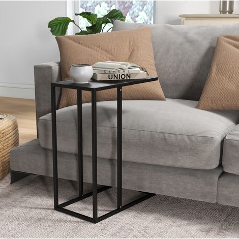 Mesa auxiliar 46x26x60 cm negra de acero en forma de C para sofá y cama (1/5)