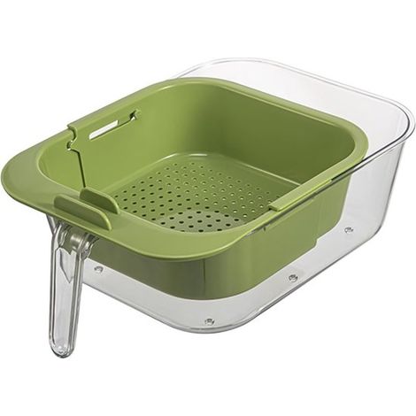 Bac de lavage double couche – Vert – Extensible – Passoire – Poignées – Fruits et légumes – Cuisine (1/5)