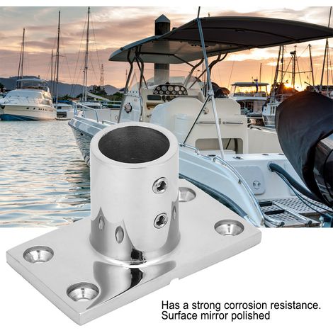 Raccord rail bateau inox 316 coude 90° rectangulaire socle main courante marine poli miroir pour tube 22-25mm 1 pièce (1/5)