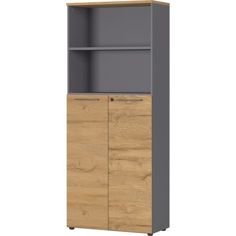 bümö Andratx Regalschrank - 5 Ordnerhöhen   Graphit-Eiche