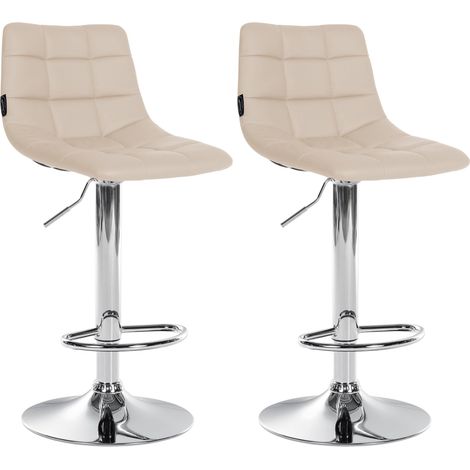 Set di 2 sgabelli da bar con base in metallo cromato sintetico crema, regolabile in altezza e poggiapiedi TDB10639