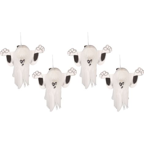 Fantôme suspendu décoratif léger, effrayant et réaliste en papier, ornement d'Halloween pour bar et fête, lot de 4 pièces blanc (1/5)