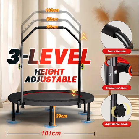 Trampolino fitness pieghevole 101 cm in acciaio nero con maniglia regolabile - MEUBLIV (1/5)