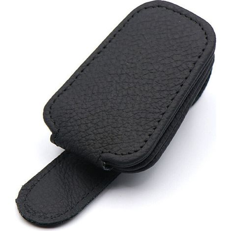 Pieces PU Leather Car Glasses Holder, Magnetic Car Glasses Holder Sun Visor Accessories, Car Glasses Clip, Ticket and Card Clip (black) (1/4)