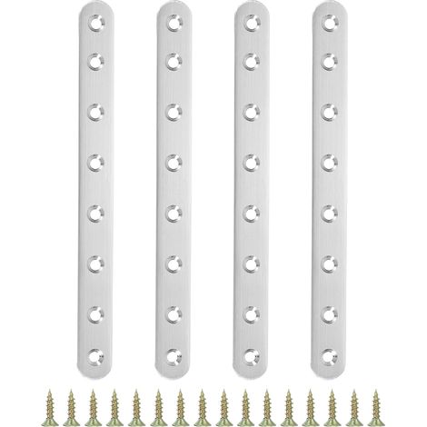Lot de 4 équerres d'angle en acier inoxydable de 24 x 2 cm, équerres de support à angle droit en forme de L avec vis pour étagères, argent