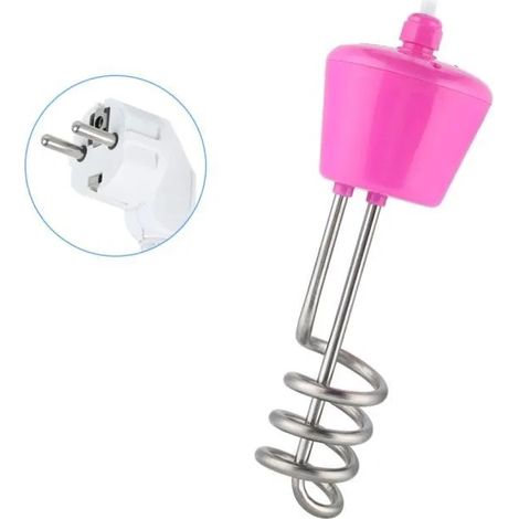 Chauffe-Eau A Immersion - 2500 W - Acier Inoxydable - Pour Baignoire Seau Evier Lavabo - 3 M Câble - Rose