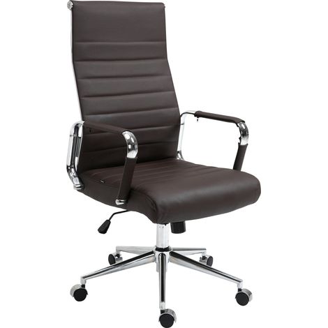 Fauteuil de bureau avec accoudoirs siège pivotant mécanisme à bascule en cuir véritable marron 100002519