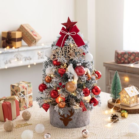 Árbol de Navidad Artificial 60 cm, Acabado Nevado Rojo y Rosa, Estructura Robusta – Ideal para Escritorio y Decoración Festiva (1/4)