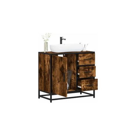 Armoire de lavabo de salle de bain chêne fumé 65x33x60 (1/5)