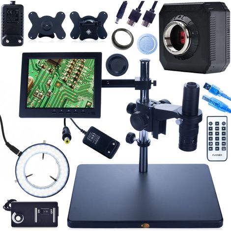 Microscopio digital Rosfix Earth Pro MCEP-0.5X + Pantalla de 8 pulgadas + Soporte + Iluminador LED ajustable de 56x + C谩mara ORION Pro