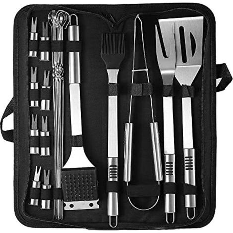 Ensemble de barbecue en acier inoxydable, kit d'outils pour barbecue d'extérieur, comprenant des accessoires de barbecue, idéal pour les pique-niques et le camping. (1/4)